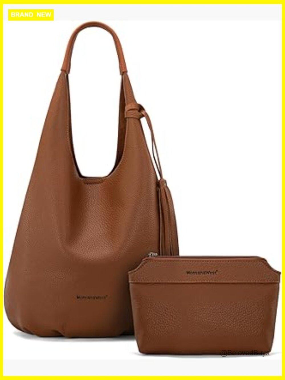 Slouchy Hobo Bag Set with Tassels and Cosmetic Pouch - Vegan Leather